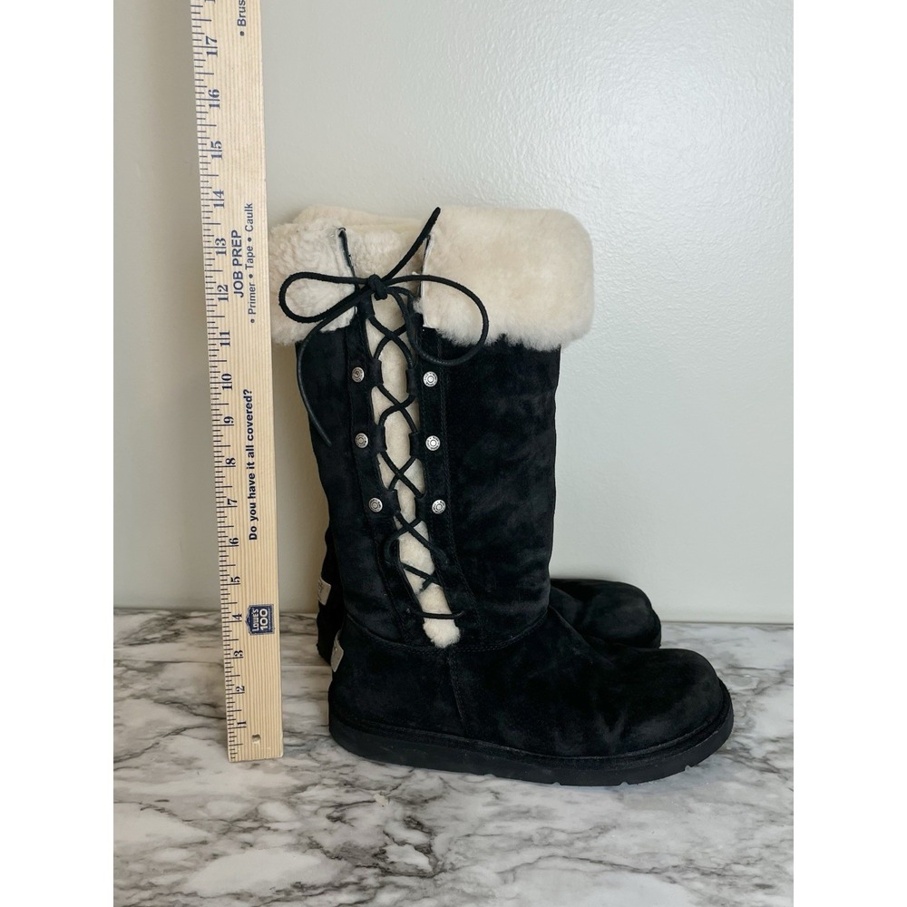 Ugg‎ Upside Black Sheepskin Shearling Fur Lined Boots Lace-Up Side Women's 8 - Picture 12 of 12